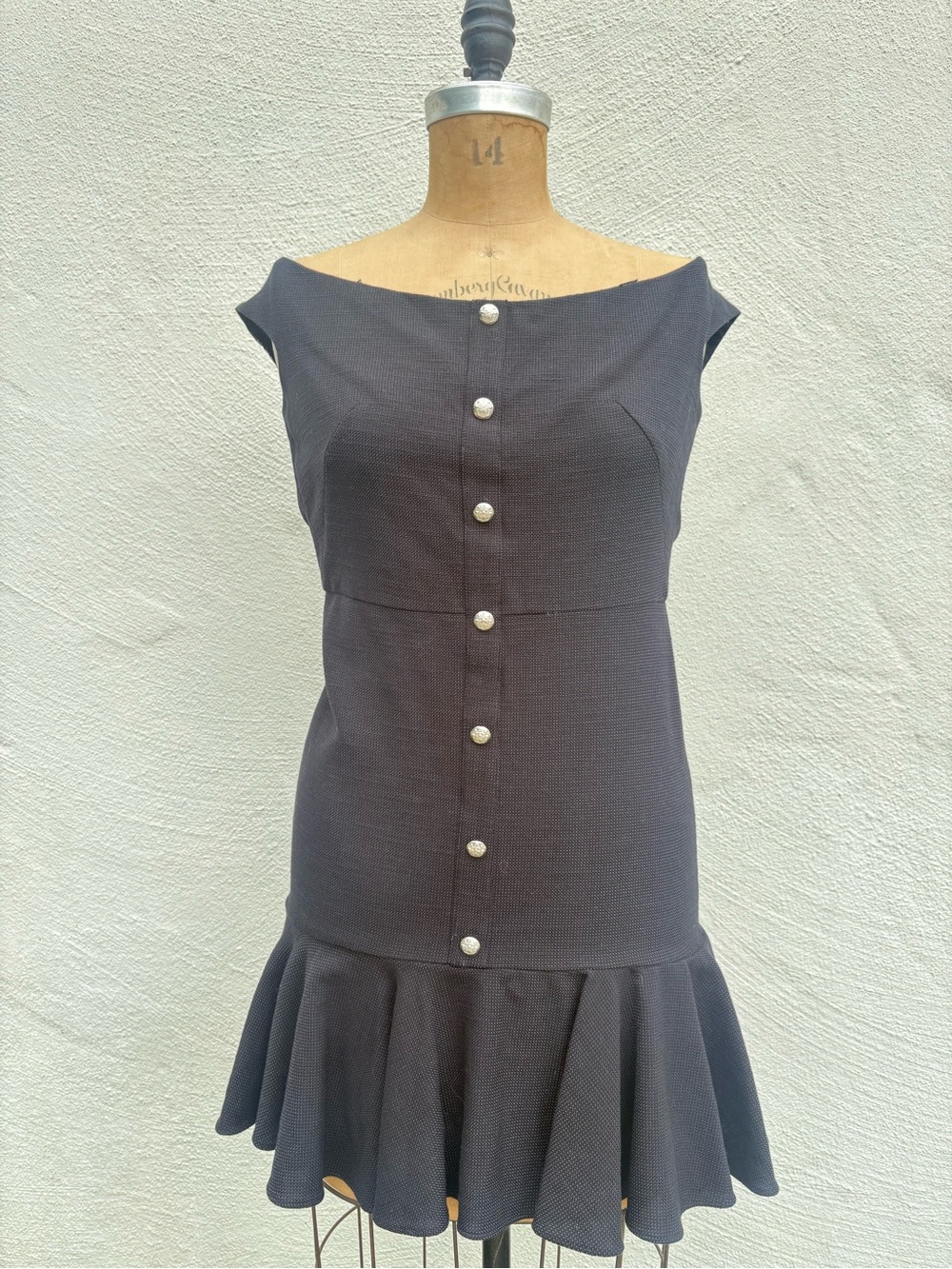 Classic Black Off-Shoulder Button Dress